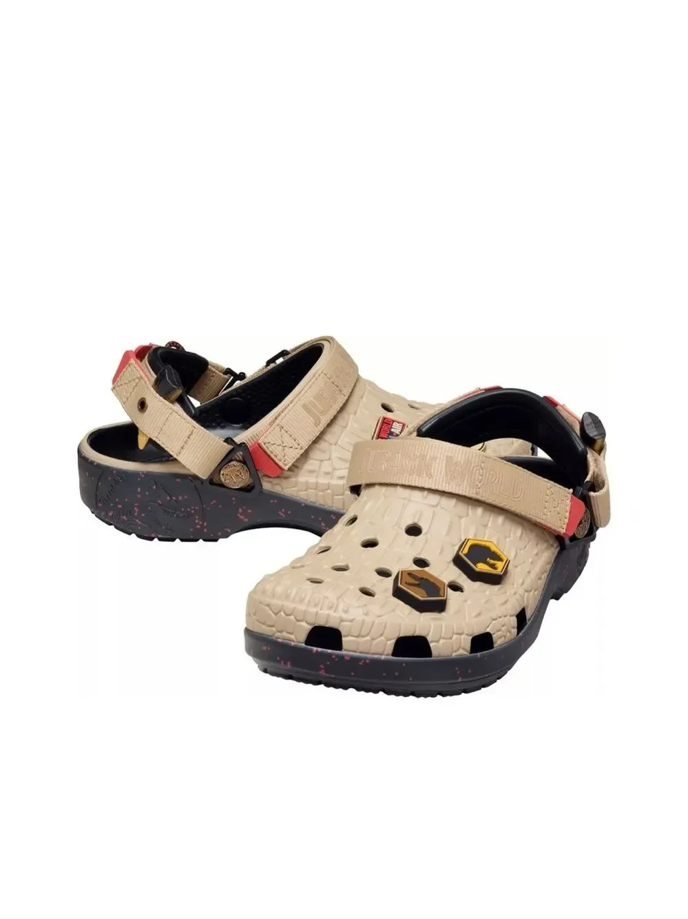 NWT CROCS Jurassic World Classic Clog J6 / M7/W9 Beige Orange Black Red Dinosaur
